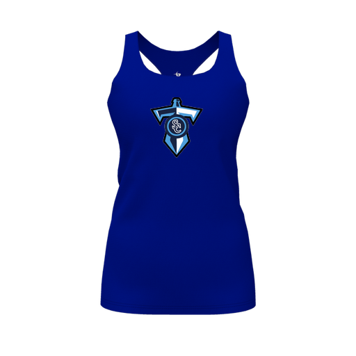 [CUS-DFW-RCBK-PER-RYL-FYS-LOGO1] Racerback Tank Top (Female Youth S, Royal, Logo 1)