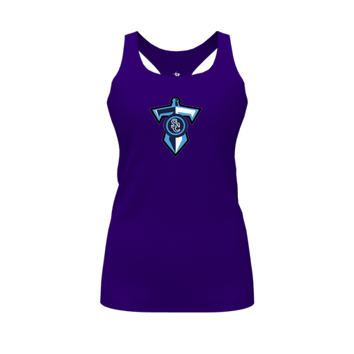 [FT0TRBPP-FYS-LOGO1] Decker Racerback Tank Top (Female Youth S, Purple, Logo 1)