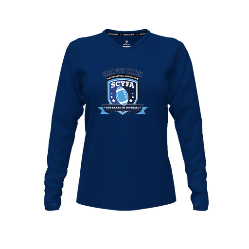 [CUS-DFW-TEES-PER-VNK-LSL-NVY-FYXS-LOGO2] Performance T-Shirt (Female Youth XS, Navy, V Neck, Logo 2, Long Sleeve)