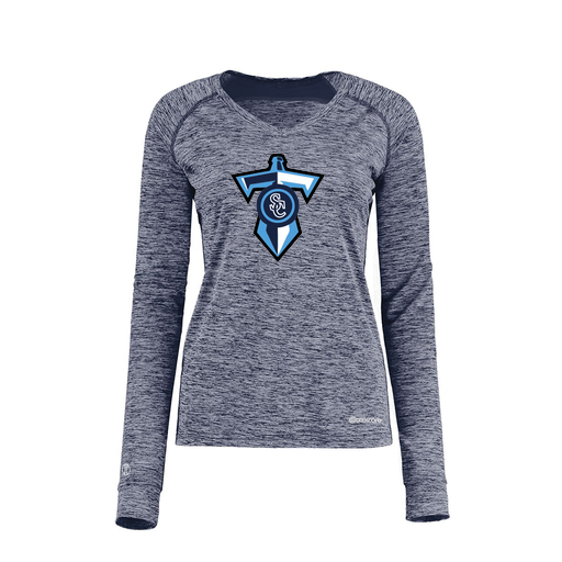 [222770.U22.XS-LOGO1] Ladies Electric Long Sleeve Shirt (Female Adult XS, Navy, Logo 1)