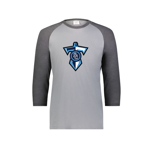[6879.30V.S-LOGO1] Men's Vintage 3/4 Sleeve T-Shirt (Adult S, Gray, Logo 1)